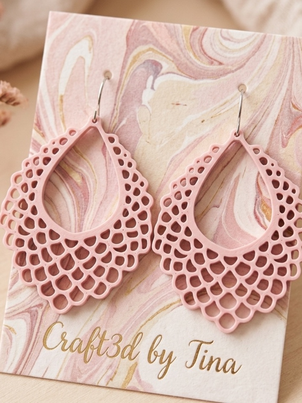 Pink Filigree Teardrop Earrings